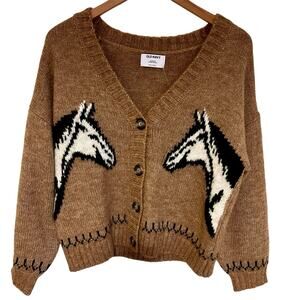 Old Navy Horse Cardigan Sweater NWT Brown Oversized Western Grandpa Petite Small